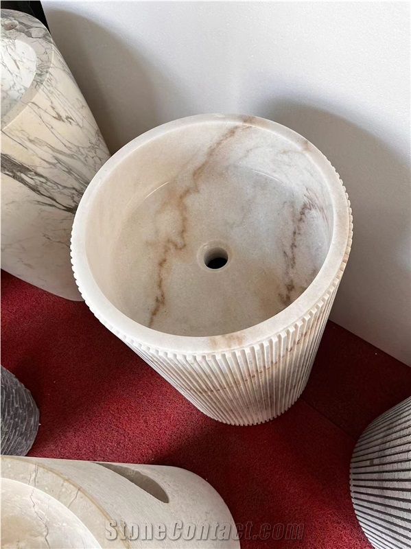 Natural Stone  Cheaper  Guangxi White Marble Pedestal Basin