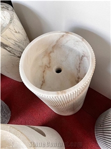 Natural Stone  Cheaper  Guangxi White Marble Pedestal Basin