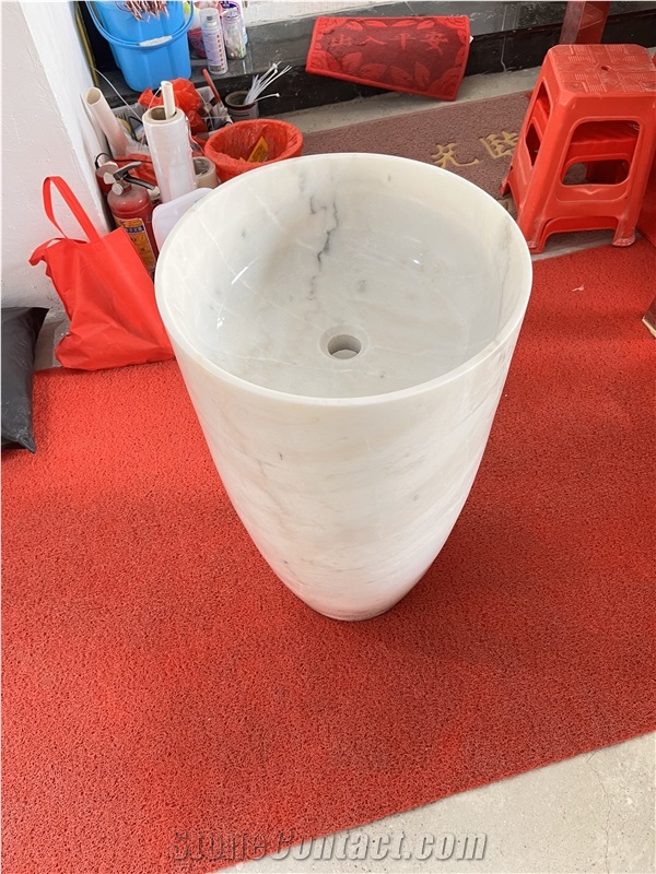 Natural Stone  Cheaper  Guangxi White Marble Pedestal Basin