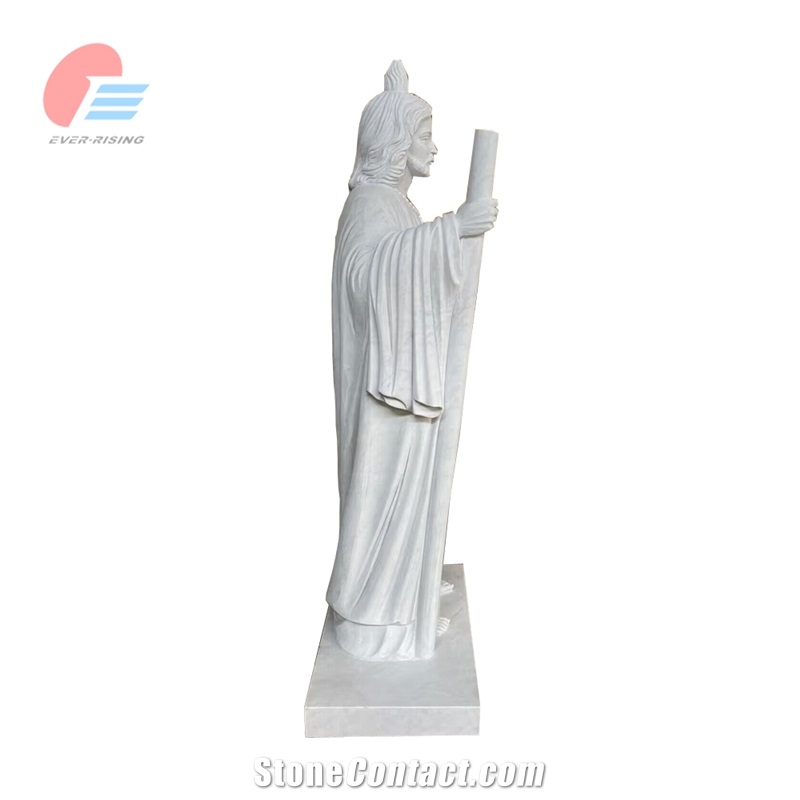 EMA-033 White Marble Sacred Heart Of Jesus Statue Tombstone