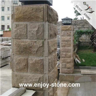 G682 Yellow Rusty Split Natural Surface Granite Gate Pillars
