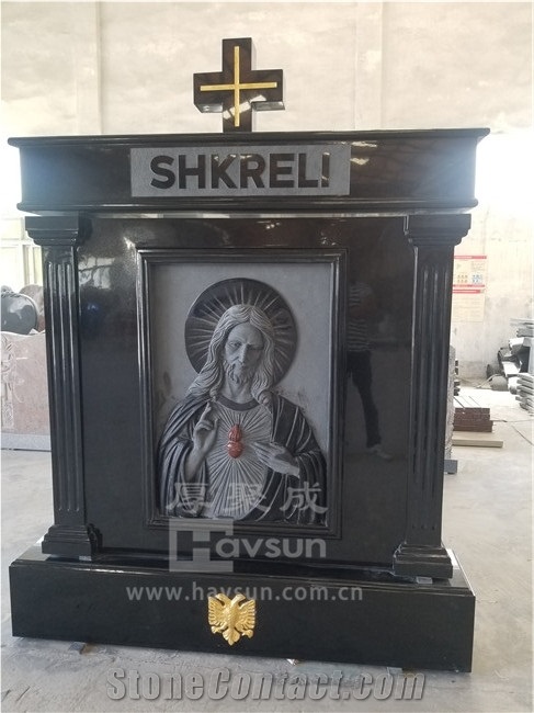 Indian Black Granite Carved Jesus Cross Monument
