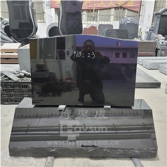Indian Black Granite Serp Top Grave Marker With Bevel Base