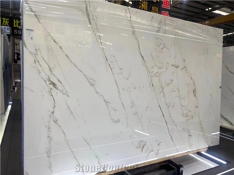 Chinese Oriental Calacatta White Marble Slab Tiles