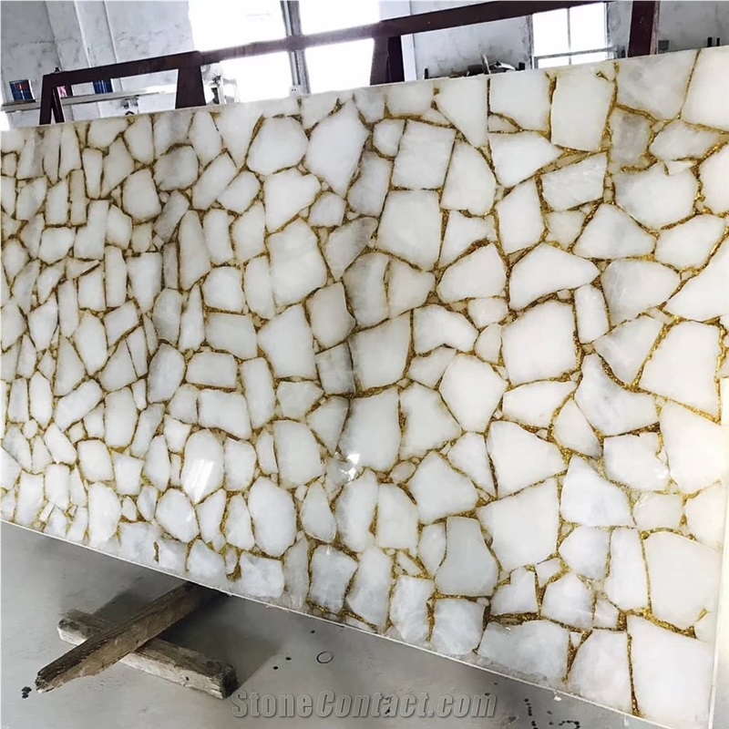 White Agate Jellyfish Slab Semiprecious Stone Tiles