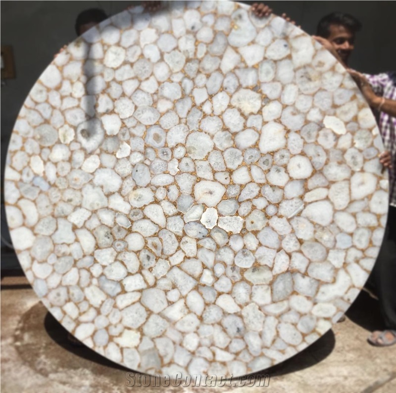 White Agate Jellyfish Slab Semiprecious Stone Tiles