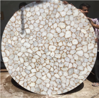 White Agate Jellyfish Slab Semiprecious Stone Tiles