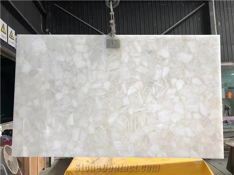 White Agate Jellyfish Slab Semiprecious Stone Tiles