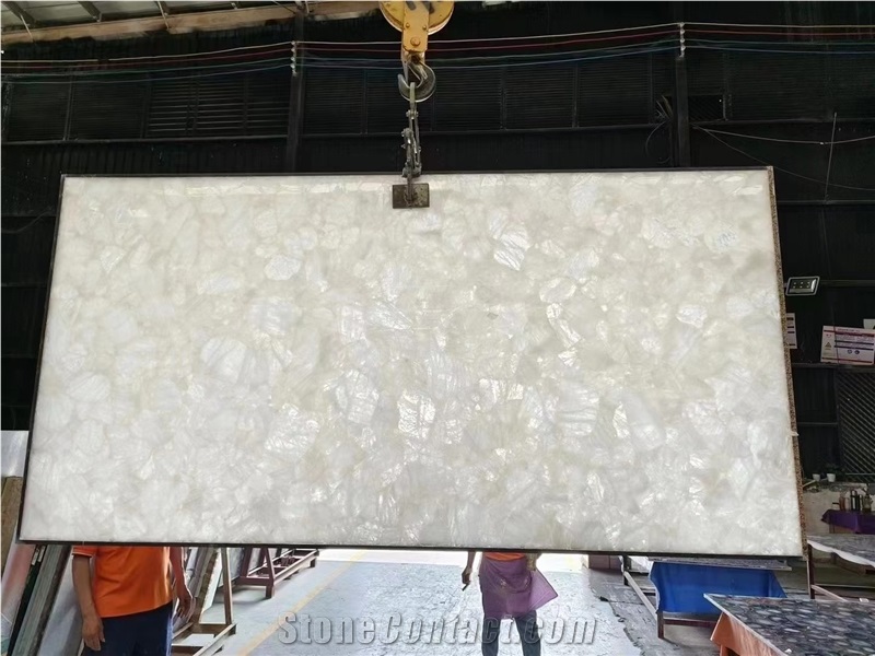 White Agate Jellyfish Slab Semiprecious Stone Tiles