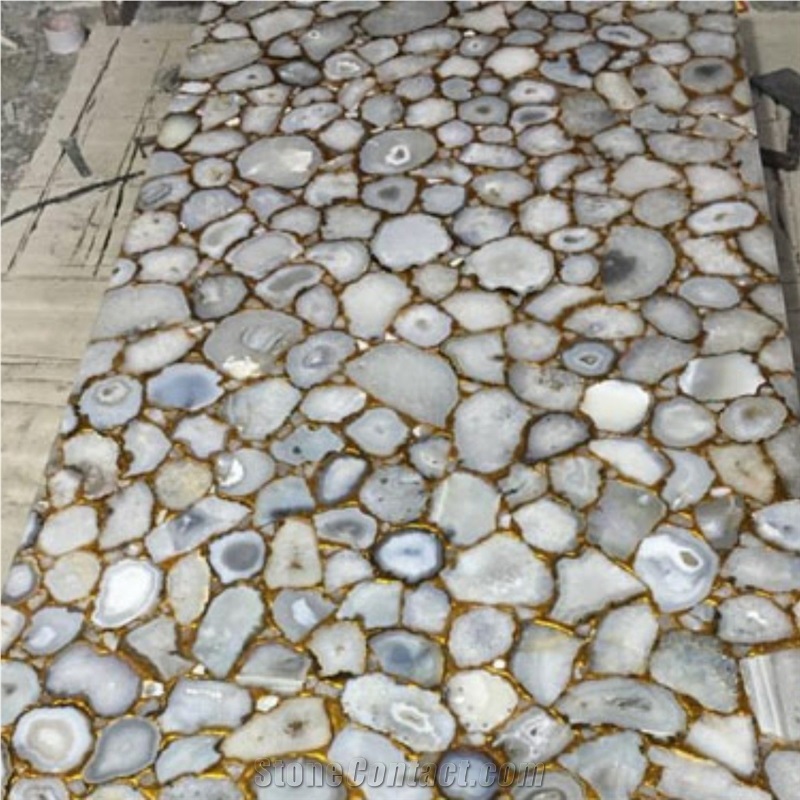 White Agate Jellyfish Slab Semiprecious Stone Tiles