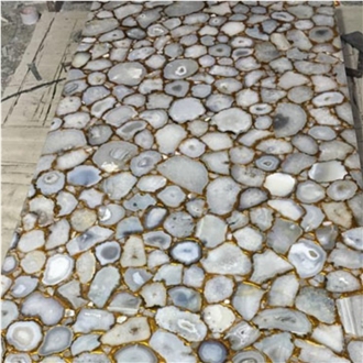 White Agate Jellyfish Slab Semiprecious Stone Tiles