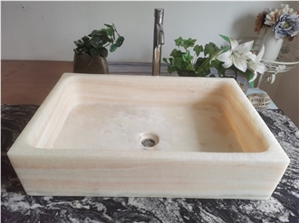 Cream Beige Onyx Rectangular Top Vessel Sink