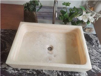 Cream Beige Onyx Rectangular Top Vessel Sink