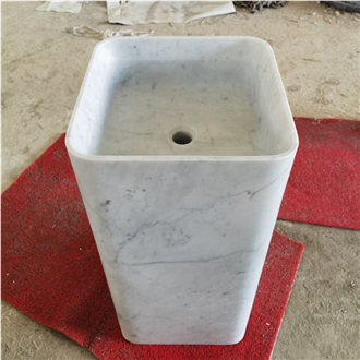Italian Carrara White Marble Pedestal Sink For Bathroom