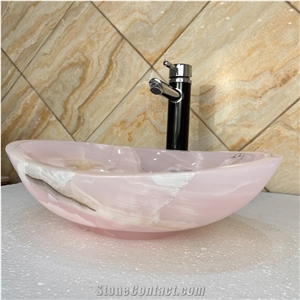 Nature Stone Pink Onyx Oval Vessel Sinks