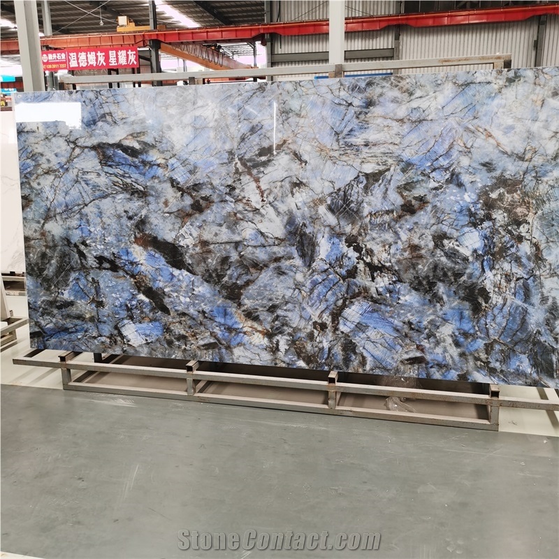 Artificial Blue Bahia Glazed Sintered Stone Wall Backgroud