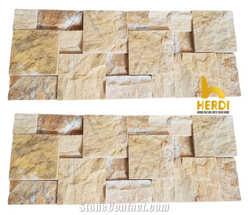Yellow Marble 3D Random Mosaic Split Wall Stone