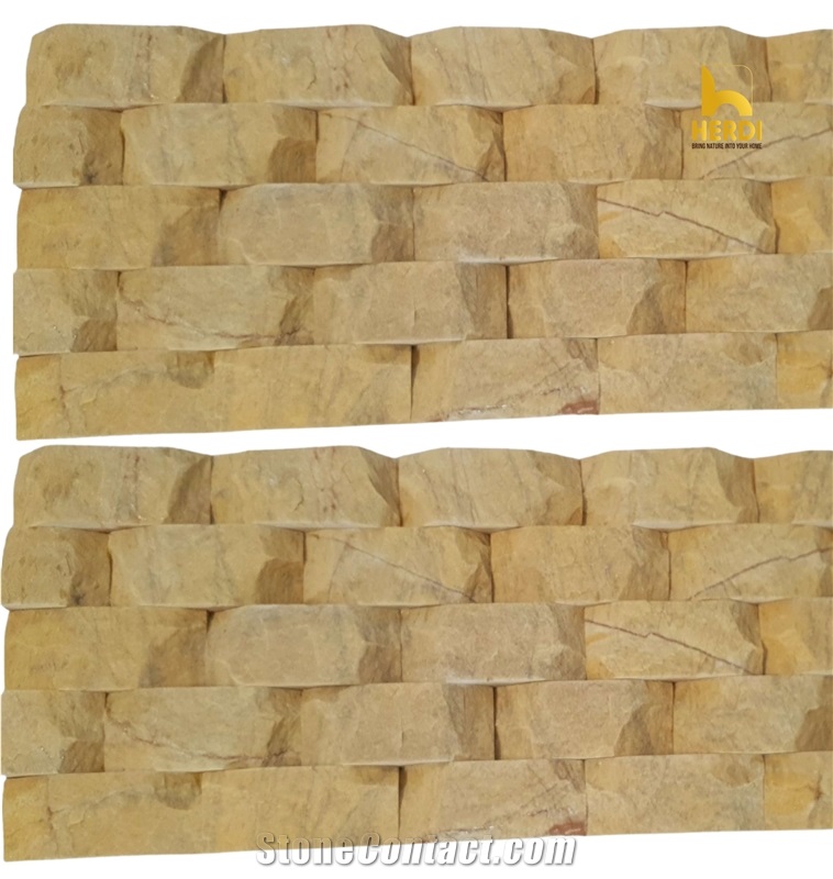 Yellow Marble Arched 5-Line Wall Cladding Panels
