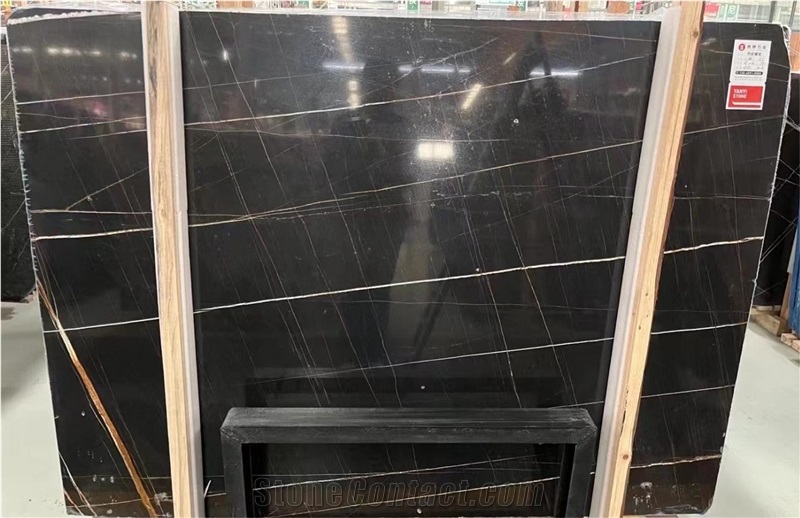 Noir Aziza Black Saint Laurent Black Slabs, Floor Tiles