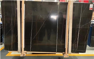 Noir Aziza Black Saint Laurent Black Slabs, Floor Tiles