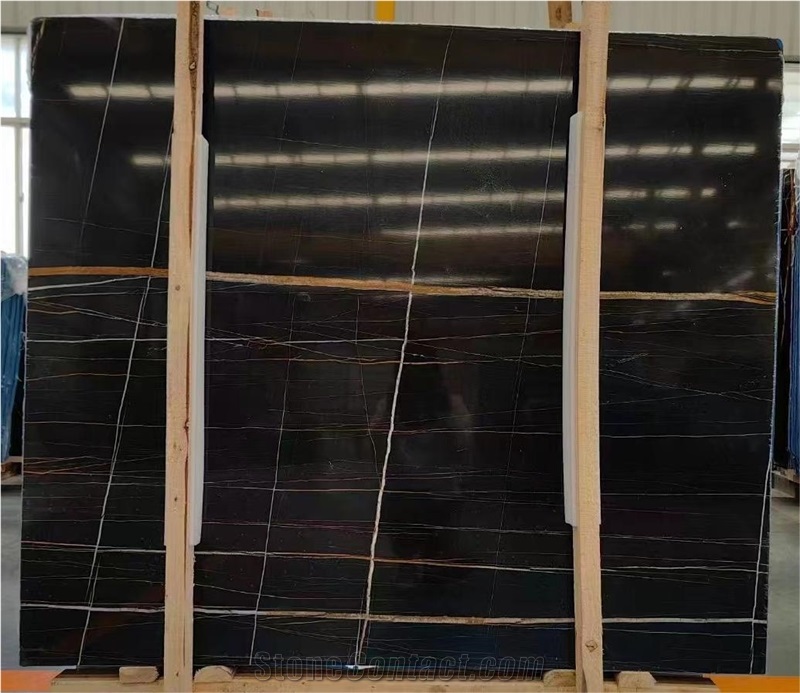 Noir Aziza Black Saint Laurent Black Slabs, Floor Tiles
