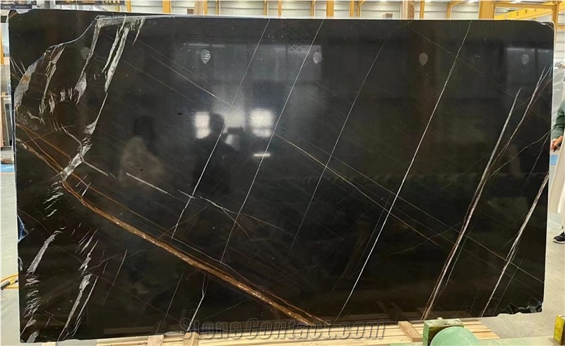 Noir Aziza Black Saint Laurent Black Slabs, Floor Tiles