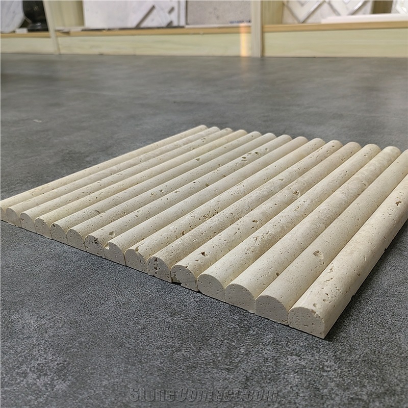 Beige Travertine 3D Fluted Mosaic Tiles For Wall Tile