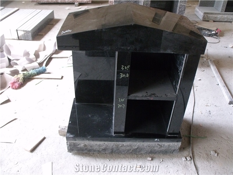 Black Granite Two Niche Columbarium Tombstone