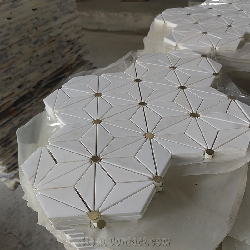 Dolomite White Marble And Brass Backsplash Wall Mosaic Tile