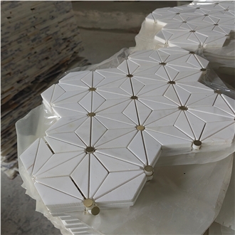 Dolomite White Marble And Brass Backsplash Wall Mosaic Tile