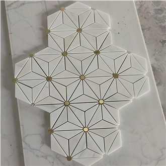 Dolomite White Marble And Brass Backsplash Wall Mosaic Tile