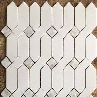 Pure White Thassos Marble And Shell  Mosaic Tiles