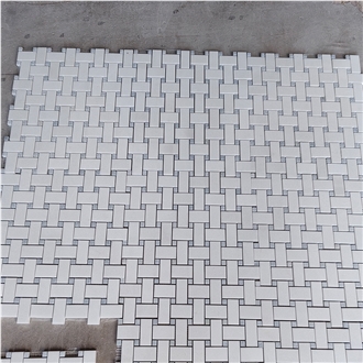 Thassos And Blue Celeste Basket Weave Mosaic Wall Tiles