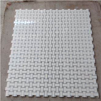 Thassos And Blue Celeste Basket Weave Mosaic Wall Tiles