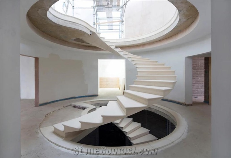 Blanco Nacarado Limestone Spiral Staircase Project