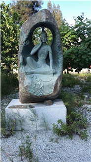 Basalt Religious Bduda Sculpture Smiling Avalokitesvara
