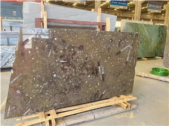 Marble Fossil Brown Slabs For Kitchen Floor Tiles