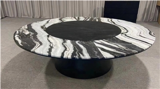 Marble Panda White Round Dinig Table For Restaurant