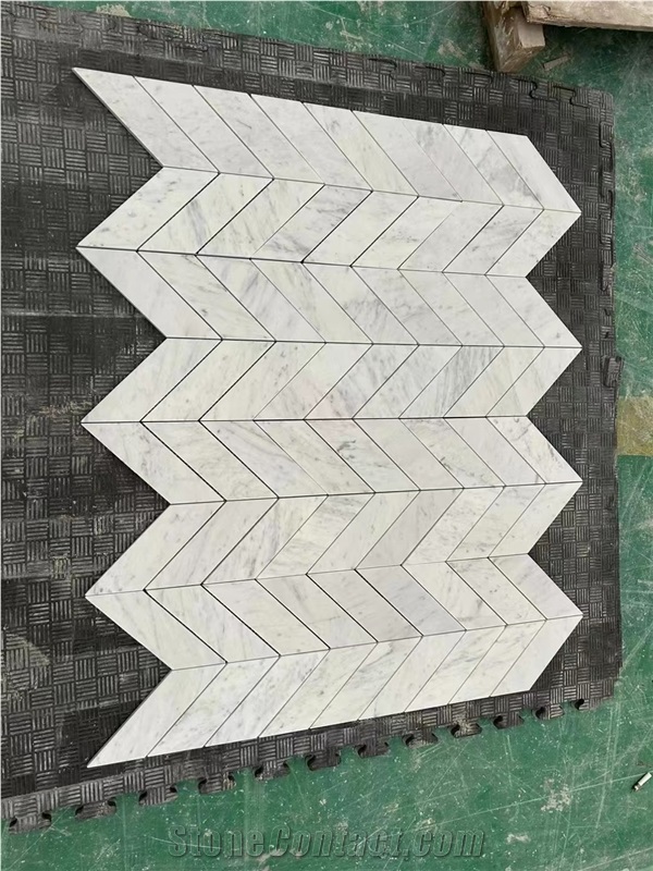 Marble Statuario Carrara Design Chevron Mosaic Tile For Bath