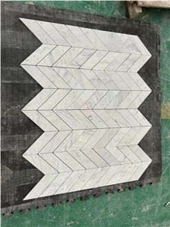 Marble Statuario Carrara Design Chevron Mosaic Tile For Bath
