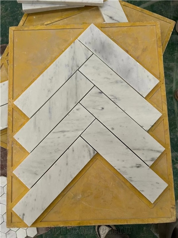 Marble Statuario Carrara Design Chevron Mosaic Tile For Bath