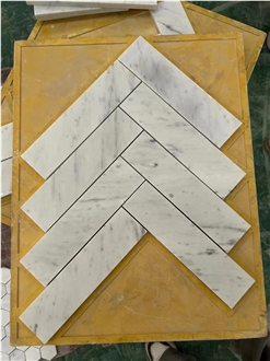 Marble Statuario Carrara Design Chevron Mosaic Tile For Bath