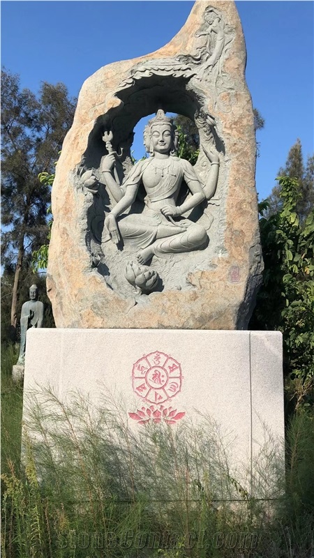 Stone Bhuda Religious Statue Smiling Avalokitesvara Outdoor