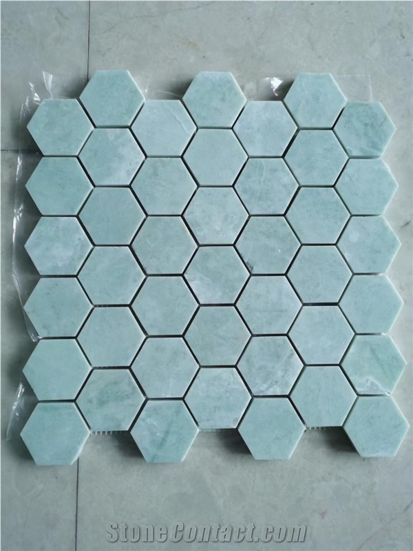Tumbled Triangle Marble Carrara Created Hexagon Mosaic Tiles