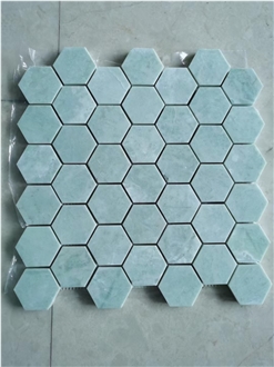 Tumbled Triangle Marble Carrara Created Hexagon Mosaic Tiles