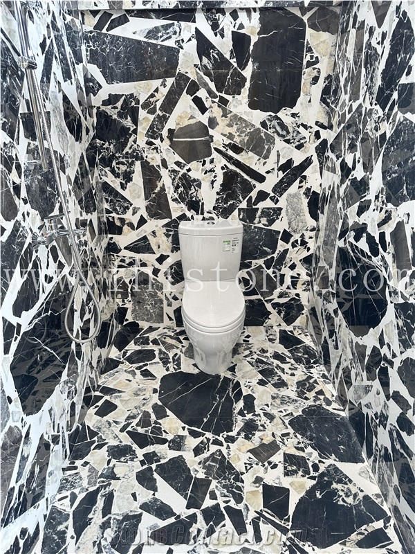 Large Aggregate Black Customized Bathroom  Terrazzo Slabs