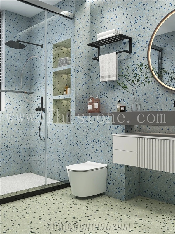 Light Green Bubble Slab Green Bubble Terrazzo Floor Tiles