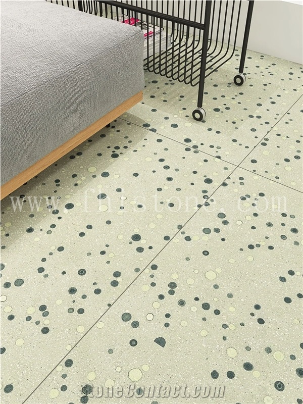 Light Green Bubble Slab Green Bubble Terrazzo Floor Tiles