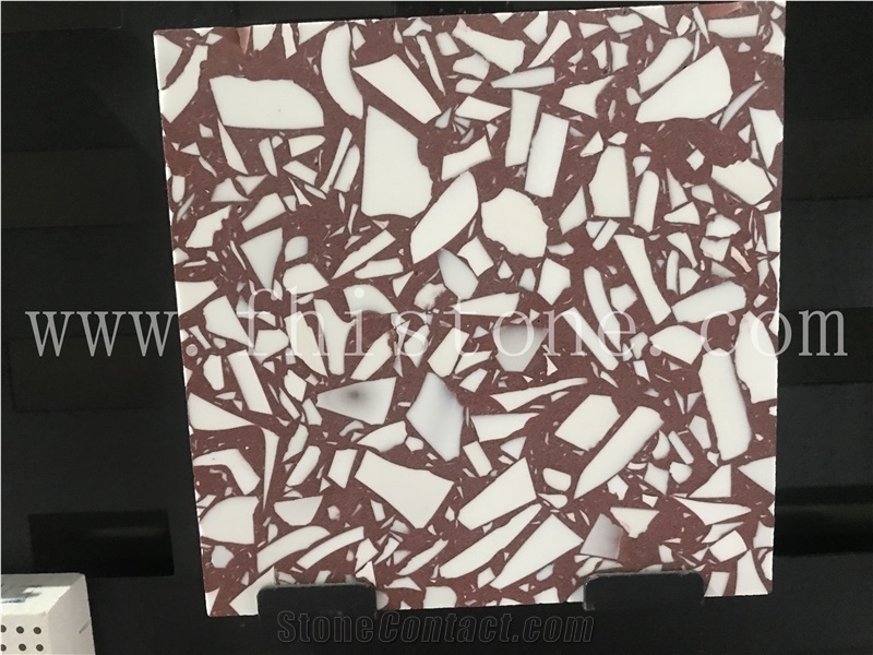 Red Recycled Ceramics Geometric Custom Terrazzo Slabs