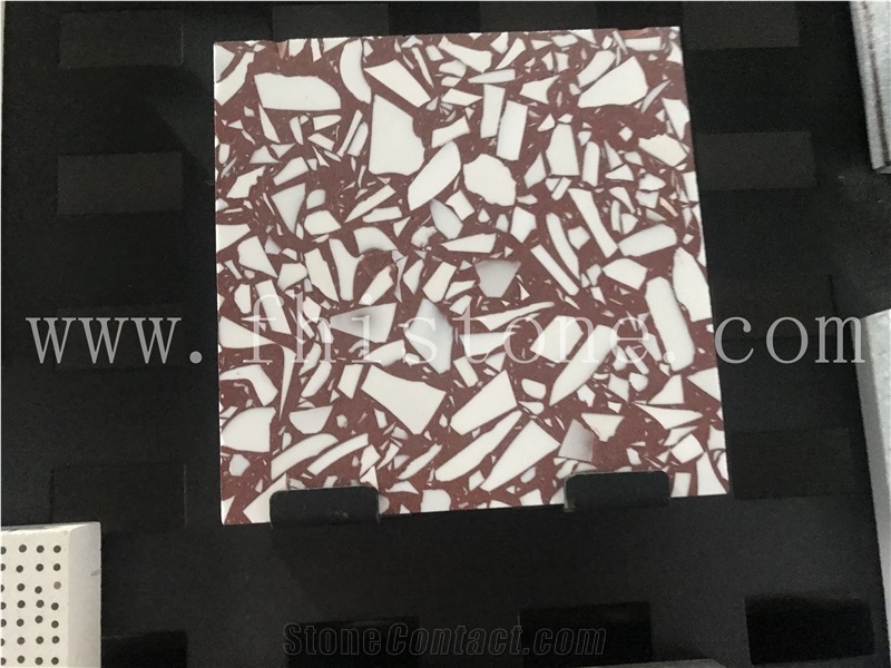 Red Recycled Ceramics Geometric Custom Terrazzo Slabs